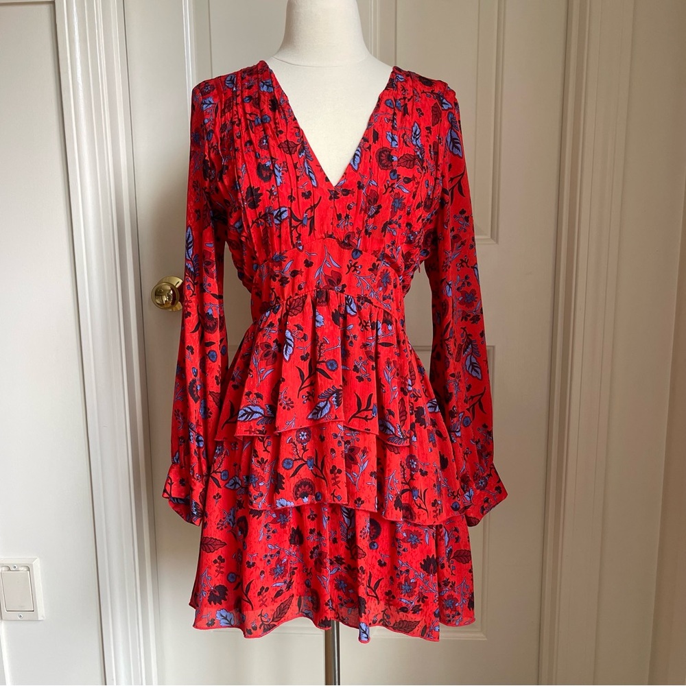 Red Floral Print Zara Long Sleeve Dress - Picture 2 of 7